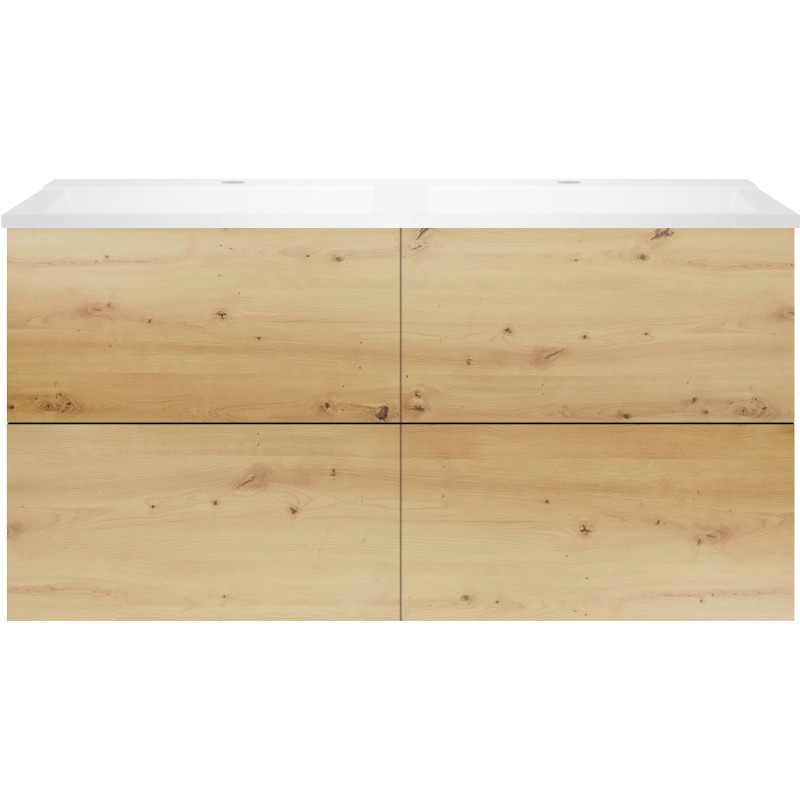 Sous meuble Coffee 4 tiroirs 120 duo chêne décor urban +double lavabo blanc