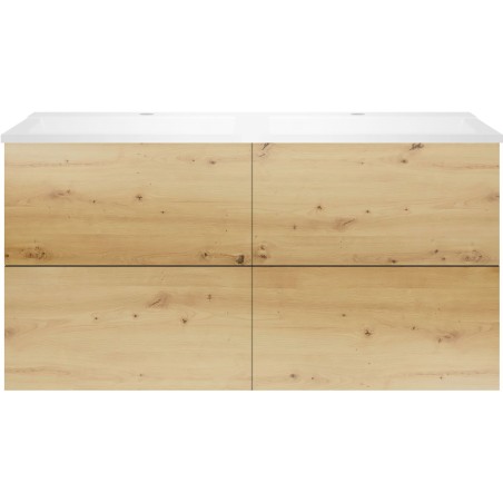 Sous meuble Coffee 4 tiroirs 120 duo chêne décor urban +double lavabo blanc