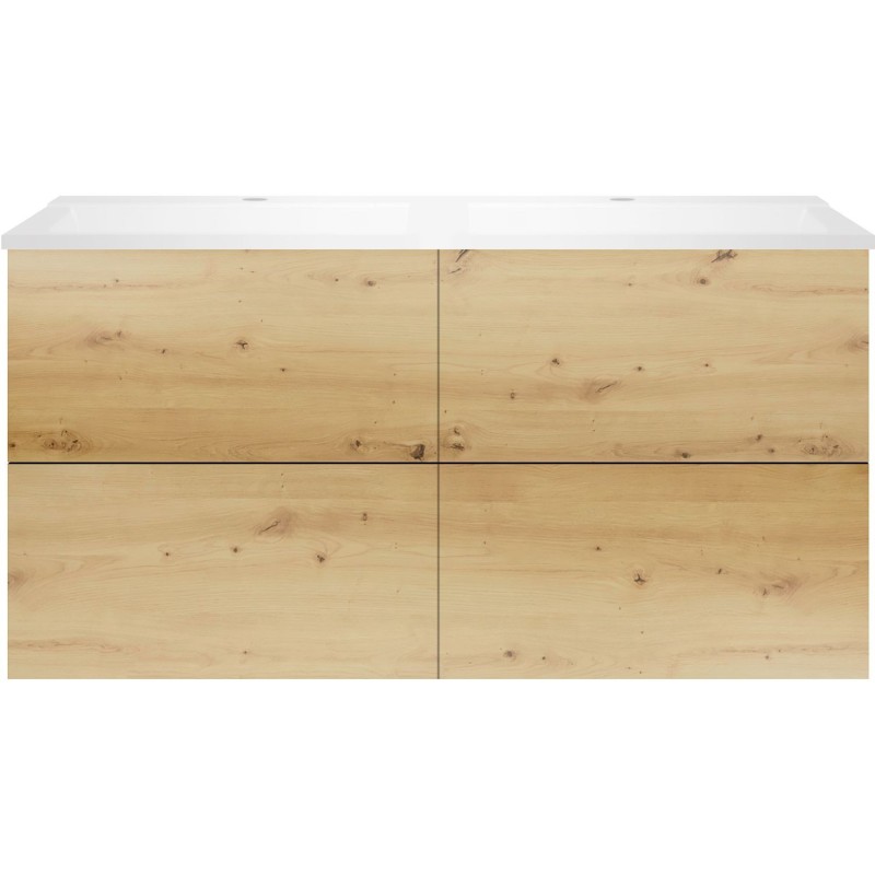 Sous meuble Coffee 4 tiroirs 120 duo chêne décor urban +double lavabo blanc mat