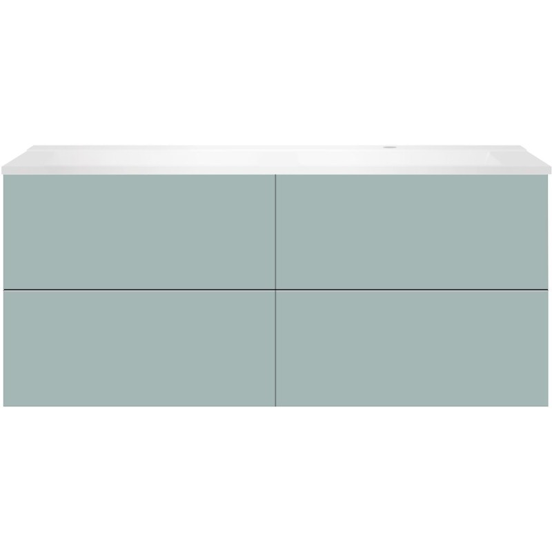 Sous meuble Coffee 4 tiroirs 140 bleu azur doux mat+lavabo droite blanc