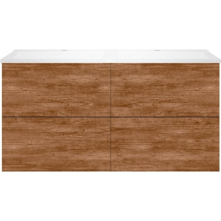 Sous meuble Coffee 4 tiroirs 120 duo tectona décor cannelle +double lavabo blanc mat