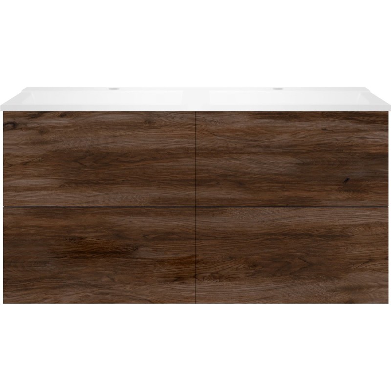 Sous meuble Coffee 4 tiroirs 120 duo noyer décor velours +double lavabo blanc mat