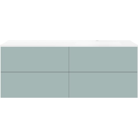 Sous meuble Coffee 4 tiroirs 160 bleu azur doux mat+lavabo droite blanc mat