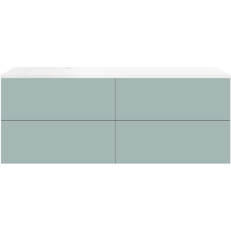 Sous meuble Coffee 4 tiroirs 160 bleu azur doux mat+lavabo gauche blanc