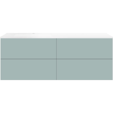 Sous meuble Coffee 4 tiroirs 160 bleu azur doux mat+lavabo gauche blanc mat