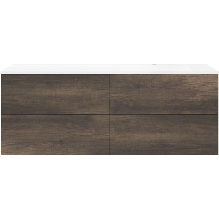 Sous meuble Coffee 4 tiroirs 160 châtaigne+lavabo droite blanc mat