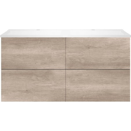 Sous meuble Coffee 4 tiroirs 120 duo chêne décor flanelle +double lavabo blanc