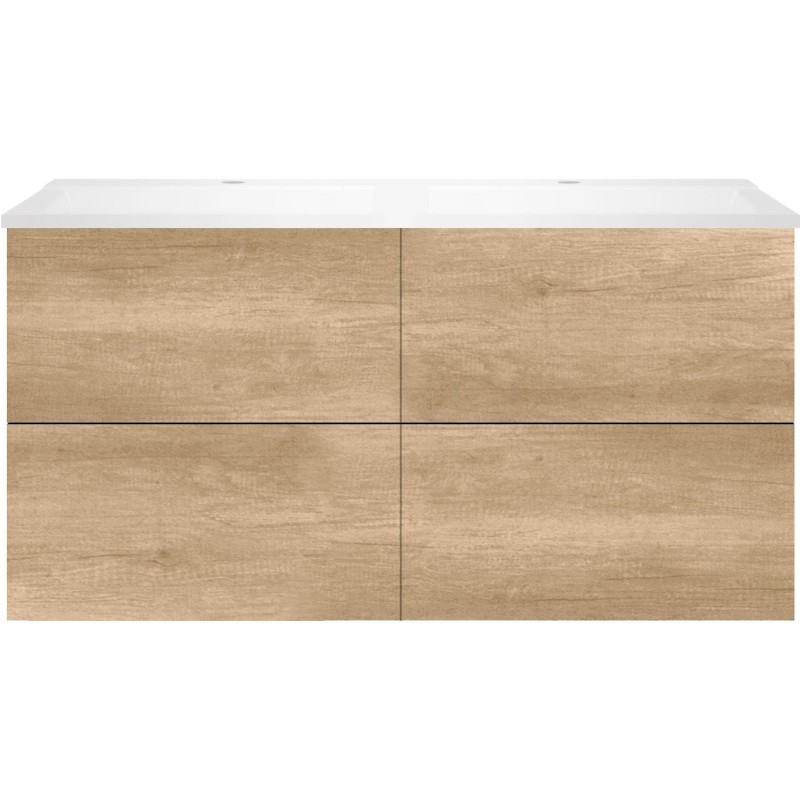 Sous meuble Coffee 4 tiroirs 120 duo chêne décor cachmire +double lavabo blanc