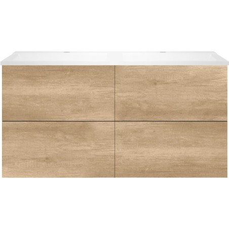 Sous meuble Coffee 4 tiroirs 120 duo chêne décor cachmire +double lavabo blanc