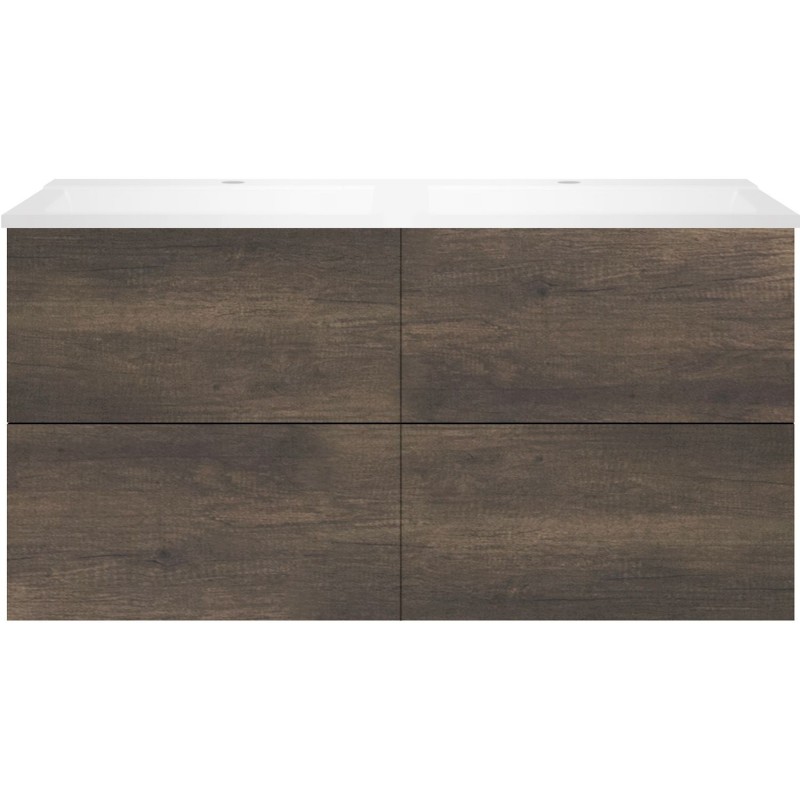 Sous meuble Coffee 4 tiroirs 120 duo châtaigne +double lavabo blanc mat