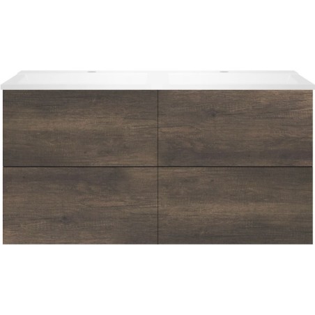 Sous meuble Coffee 4 tiroirs 120 duo châtaigne +double lavabo blanc mat