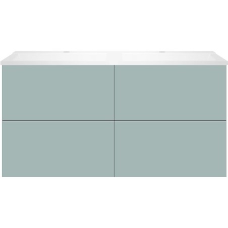 Sous meuble Coffee 4 tiroirs 120 duo bleu azur doux mat +double lavabo blanc mat