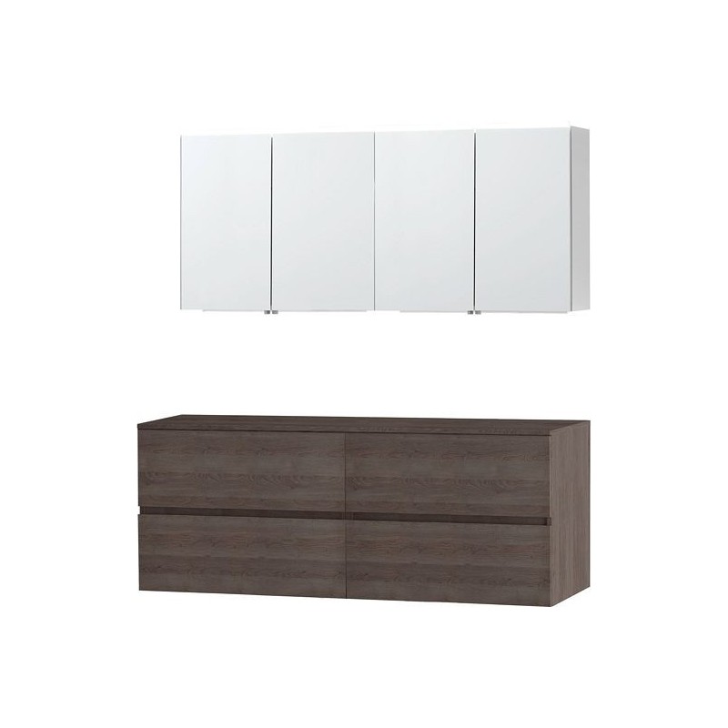 Meuble Molto 160 pour lavabo à poser avec armoire de toilette coloris chêne gris