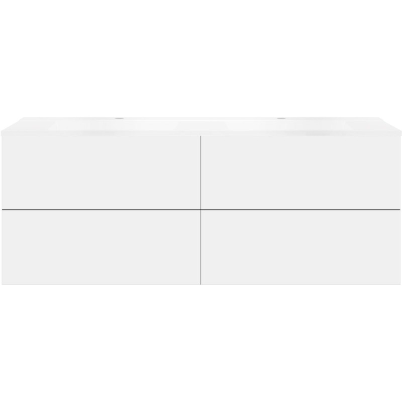 Sous meuble Coffee 4 tiroirs 160 duo blanc mat +double lavabo blanc mat