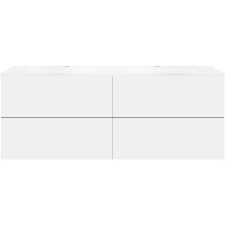 Sous meuble Coffee 4 tiroirs 160 duo blanc mat +double lavabo blanc mat