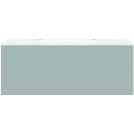 Sous meuble Coffee 4 tiroirs 160 duo bleu azur doux mat +double lavabo blanc