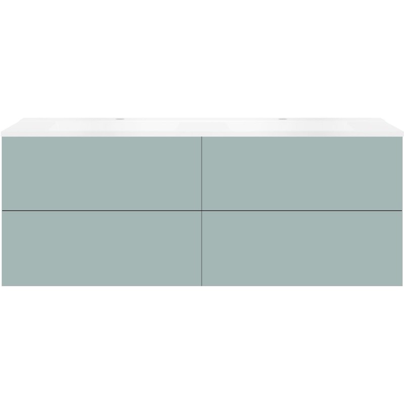 Sous meuble Coffee 4 tiroirs 160 duo bleu azur doux mat +double lavabo blanc mat