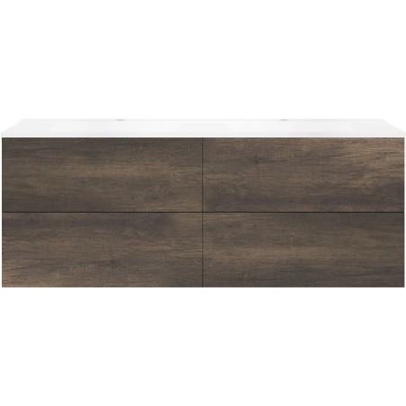 Sous meuble Coffee 4 tiroirs 160 duo châtaigne +double lavabo blanc mat