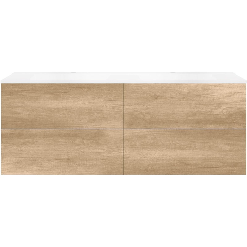 Sous meuble Coffee 4 tiroirs 160 duo chêne décor cachmire +double lavabo blanc mat