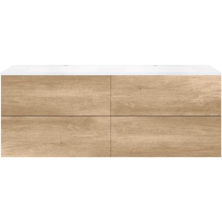 Sous meuble Coffee 4 tiroirs 160 duo chêne décor cachmire +double lavabo blanc mat