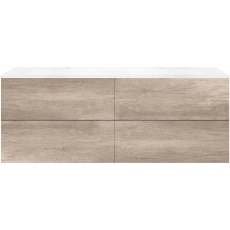 Sous meuble Coffee 4 tiroirs 160 duo chêne décor flanelle +double lavabo blanc mat