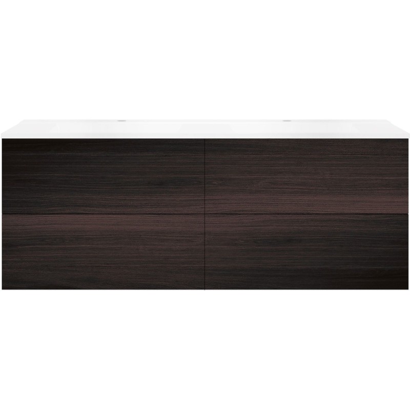 Sous meuble Coffee 4 tiroirs 160 duo chêne décor mokka +double lavabo blanc mat