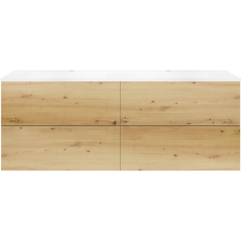 Sous meuble Coffee 4 tiroirs 160 duo chêne décor urban +double lavabo blanc mat