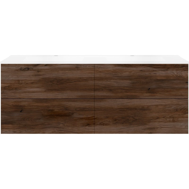 Sous meuble Coffee 4 tiroirs 160 duo noyer décor velours +double lavabo blanc mat