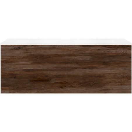 Sous meuble Coffee 4 tiroirs 160 duo noyer décor velours +double lavabo blanc mat