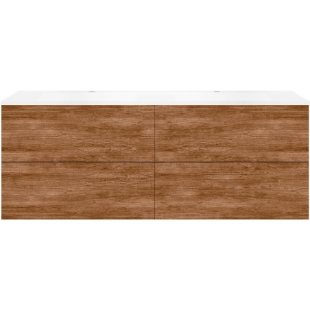 Sous meuble Coffee 4 tiroirs 160 duo tectona décor cannelle +double lavabo blanc mat