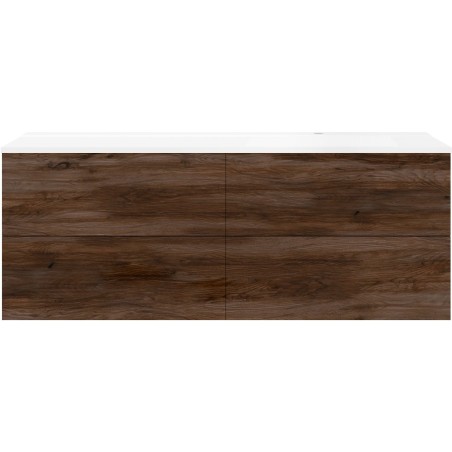 Sous meuble Coffee 4 tiroirs 160 noyer décor velours+lavabo droite blanc mat
