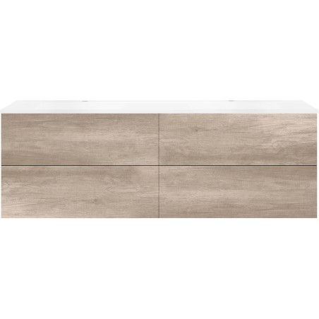 Sous meuble Coffee 4 tiroirs 180 duo chêne décor flanelle +double lavabo blanc mat