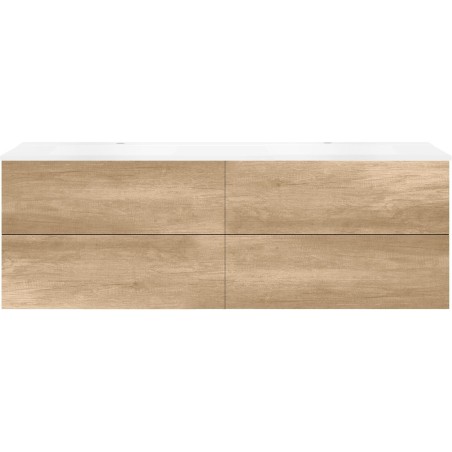 Sous meuble Coffee 4 tiroirs 180 duo chêne décor cachmire +double lavabo blanc mat