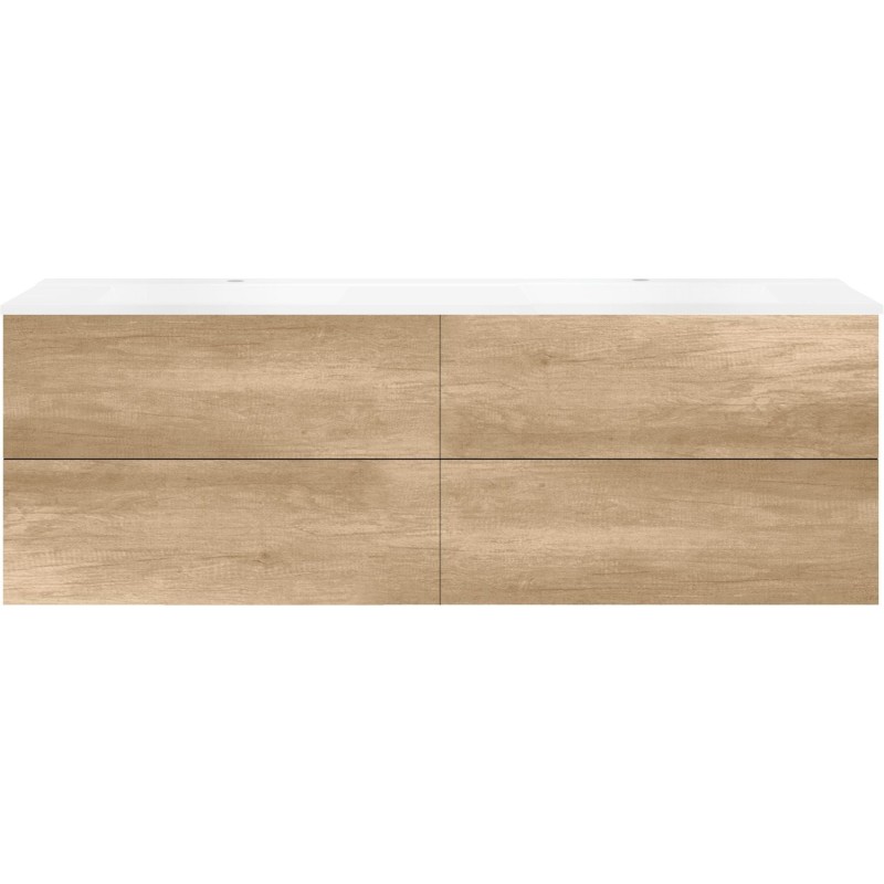 Sous meuble Coffee 4 tiroirs 180 duo chêne décor cachmire +double lavabo blanc