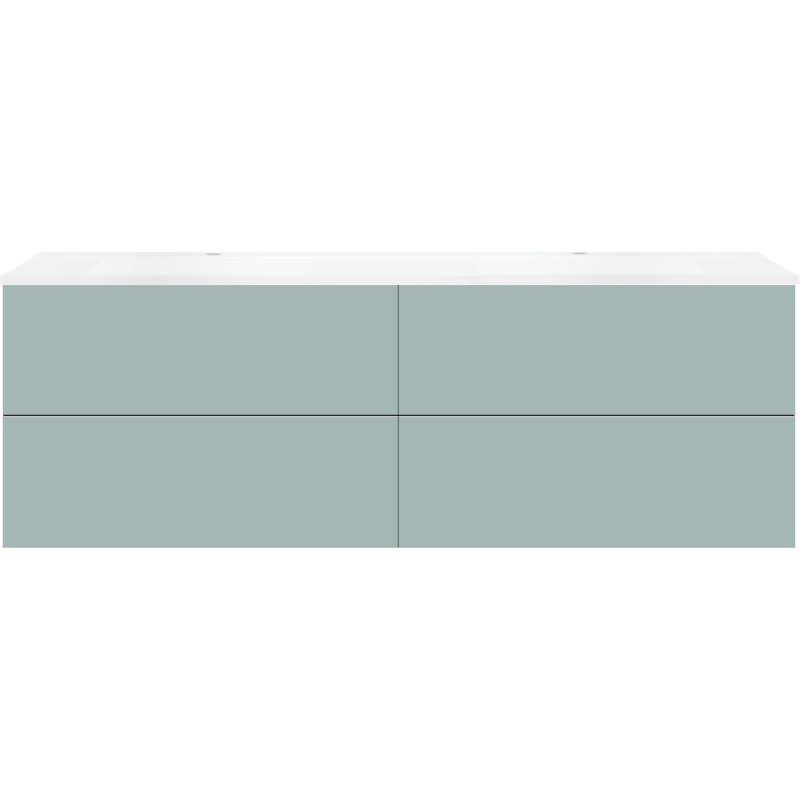 Sous meuble Coffee 4 tiroirs 180 duo bleu azur doux mat +double lavabo blanc mat
