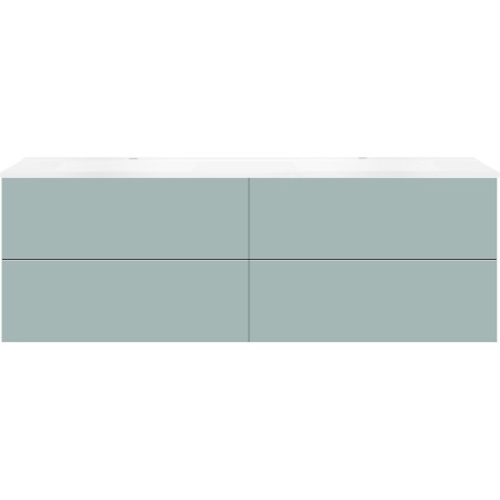 Sous meuble Coffee 4 tiroirs 180 duo bleu azur doux mat +double lavabo blanc mat