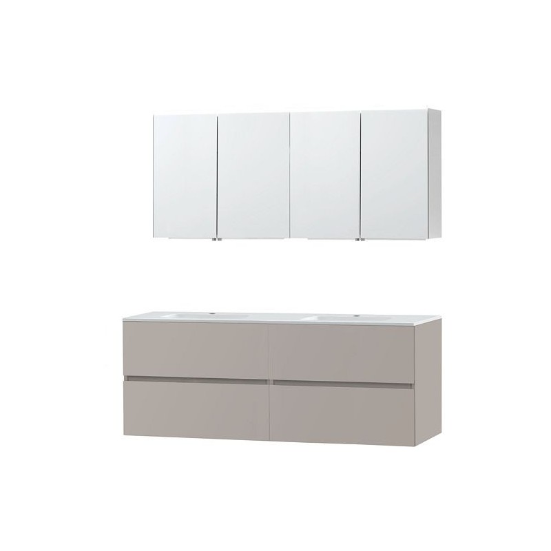 Meuble Molto 160 marbre synthétique avec armoire de toilette coloris poudre gris