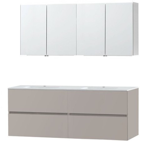 Meuble Molto 160 marbre synthétique avec armoire de toilette coloris poudre gris