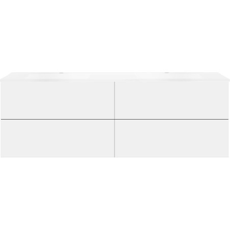 Sous meuble Coffee 4 tiroirs 180 duo blanc mat +double lavabo blanc mat