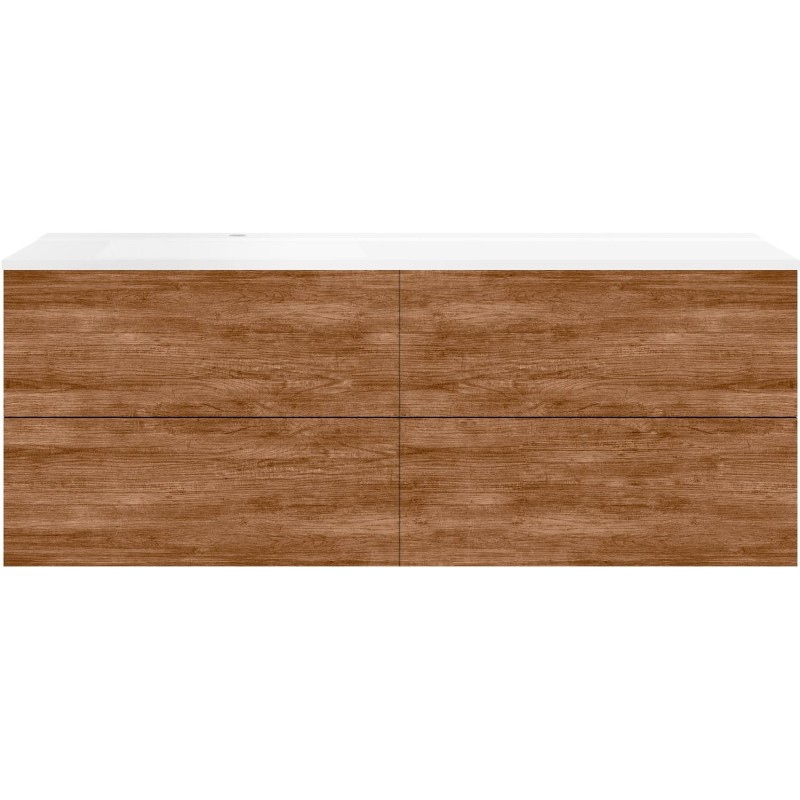 Sous meuble Coffee 4 tiroirs 160 tectona décor cannelle+lavabo gauche blanc mat