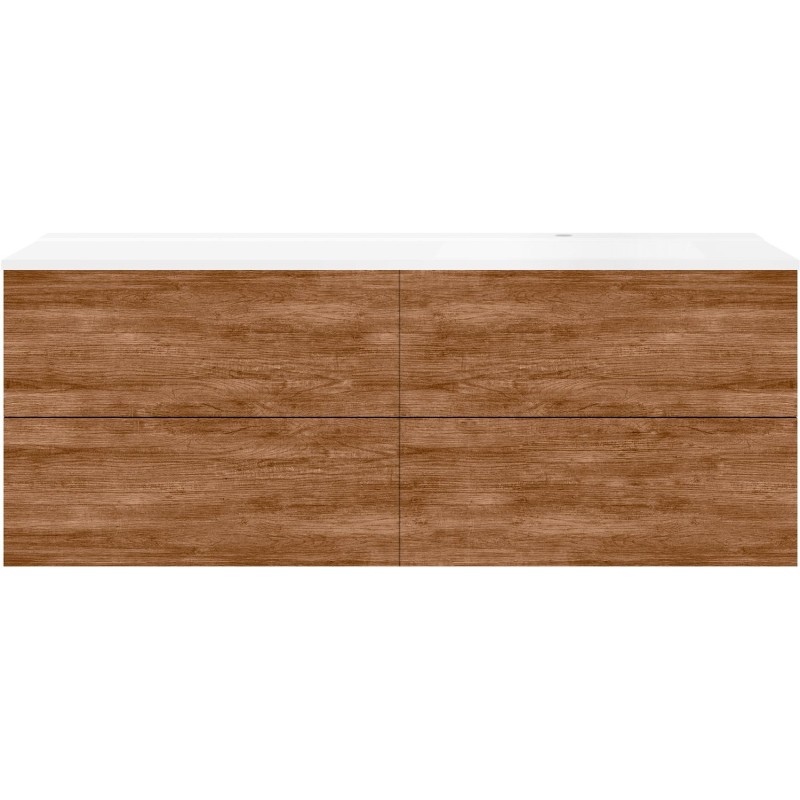 Sous meuble Coffee 4 tiroirs 160 tectona décor cannelle+lavabo droite blanc mat