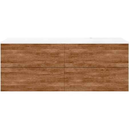 Sous meuble Coffee 4 tiroirs 160 tectona décor cannelle+lavabo droite blanc mat