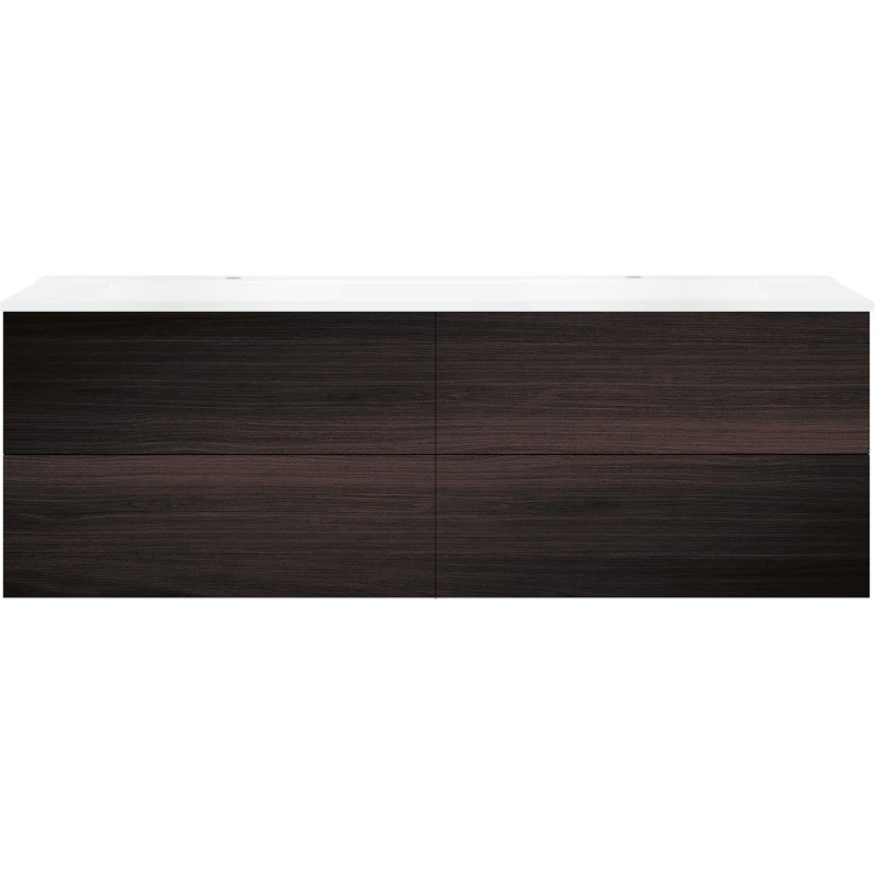 Sous meuble Coffee 4 tiroirs 180 duo chêne décor mokka +double lavabo blanc