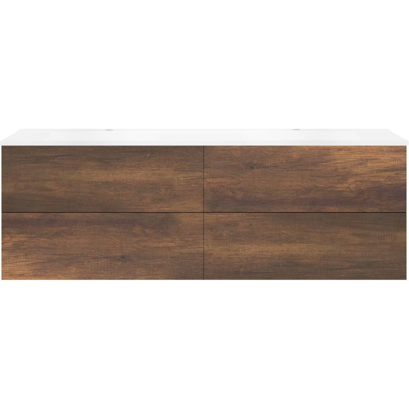 Sous meuble Coffee 4 tiroirs 180 duo chêne décor rouille +double lavabo blanc mat
