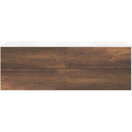 Sous meuble Coffee 4 tiroirs 180 duo chêne décor rouille +double lavabo blanc mat