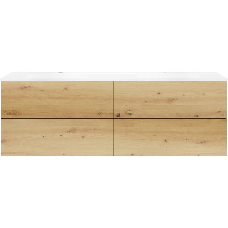 Sous meuble Coffee 4 tiroirs 180 duo chêne décor urban +double lavabo blanc