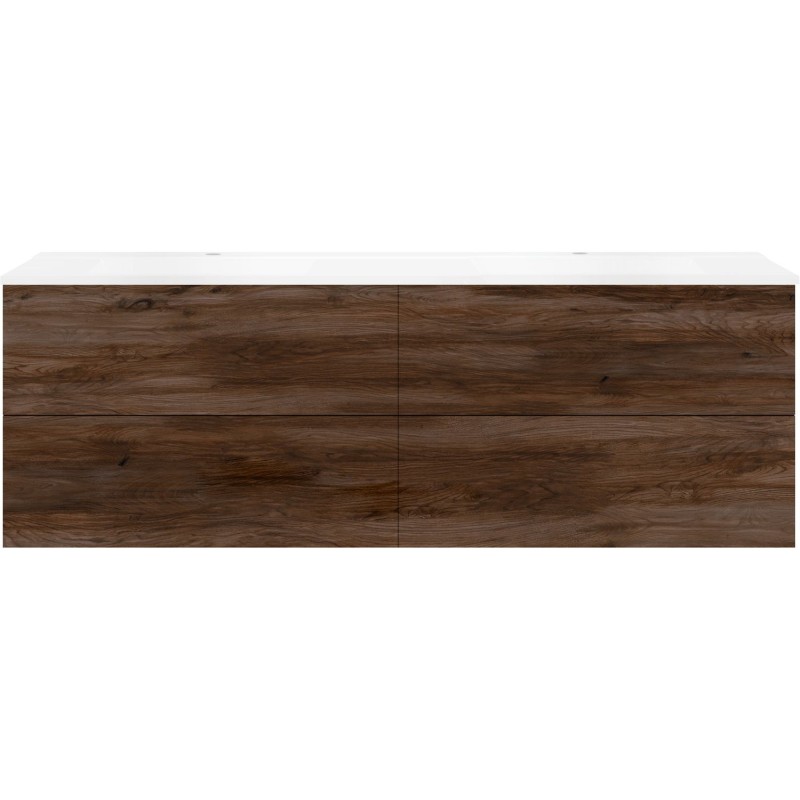 Sous meuble Coffee 4 tiroirs 180 duo noyer décor velours +double lavabo blanc mat