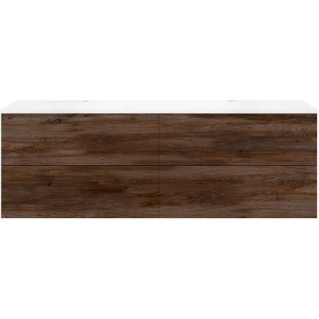 Sous meuble Coffee 4 tiroirs 180 duo noyer décor velours +double lavabo blanc mat