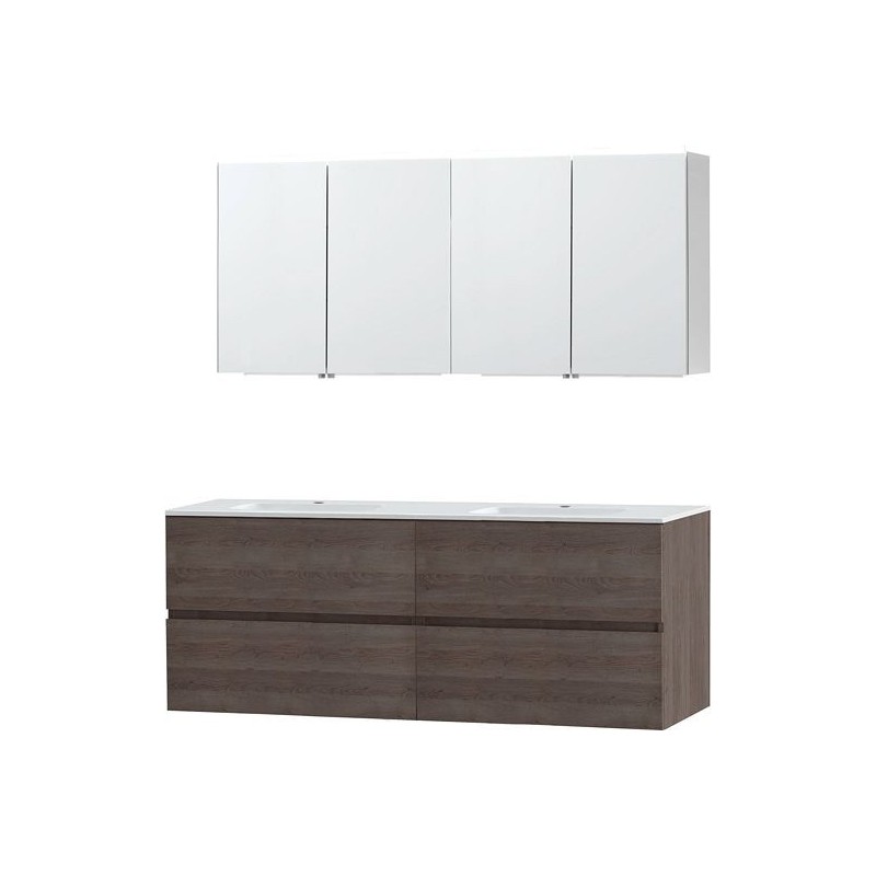 Meuble Molto 160 marbre synthétique avec armoire de toilette coloris chêne gris