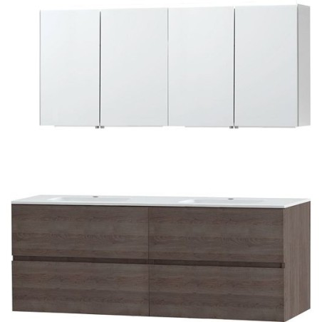 Meuble Molto 160 marbre synthétique avec armoire de toilette coloris chêne gris